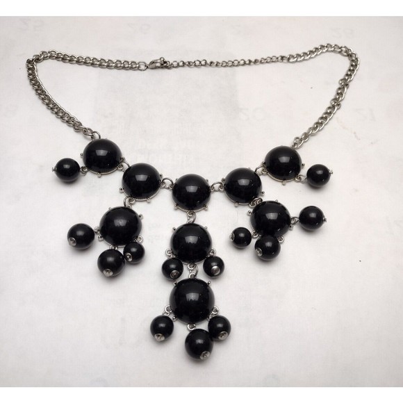 Vintage Black Bubble Necklace Silver Tone Adjustable Statement Chunky‎ - Picture 1 of 7
